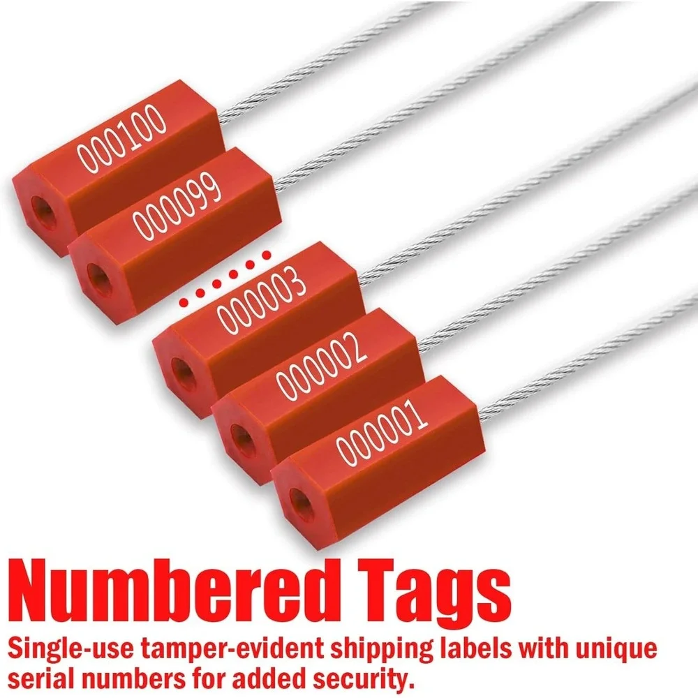 NAZOU 100Pcs Red Numbered Security Cable Seals 13 Inch Tamper Steel Wire Tags